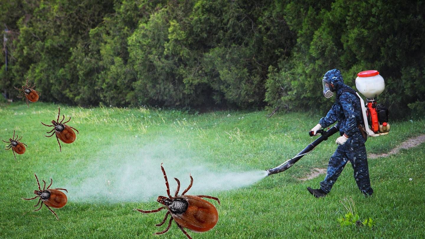 Обрабатывает территорию от клещей